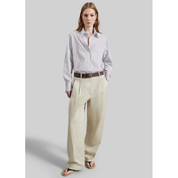 The Frankie Shop Maud Oversized Cotton Poplin Shirt – Dark Red/Light Blue, view 4