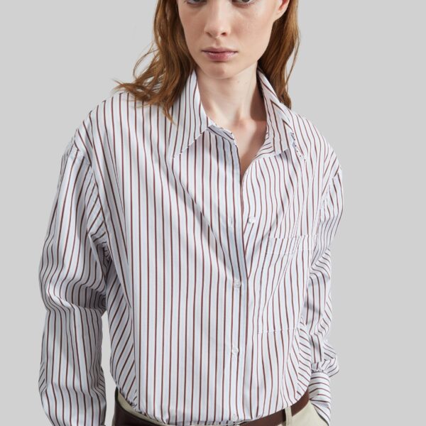 The Frankie Shop Maud Oversized Cotton Poplin Shirt - Dark Red/Light Blue - Oversized Minimalist Tops in Multicolour - Shop at Coveti
