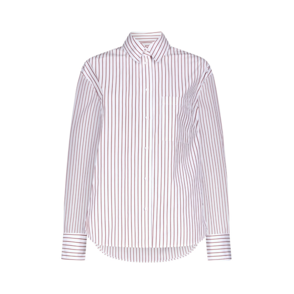 The Frankie Shop Maud Oversized Cotton Poplin Shirt - Dark Red/Light Blue - Oversized Minimalist Tops in Multicolour - Shop at Coveti