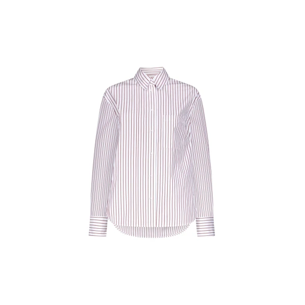 The Frankie Shop Maud Oversized Cotton Poplin Shirt - Dark Red/Light Blue - Oversized Minimalist Tops in Multicolour - Shop at Coveti