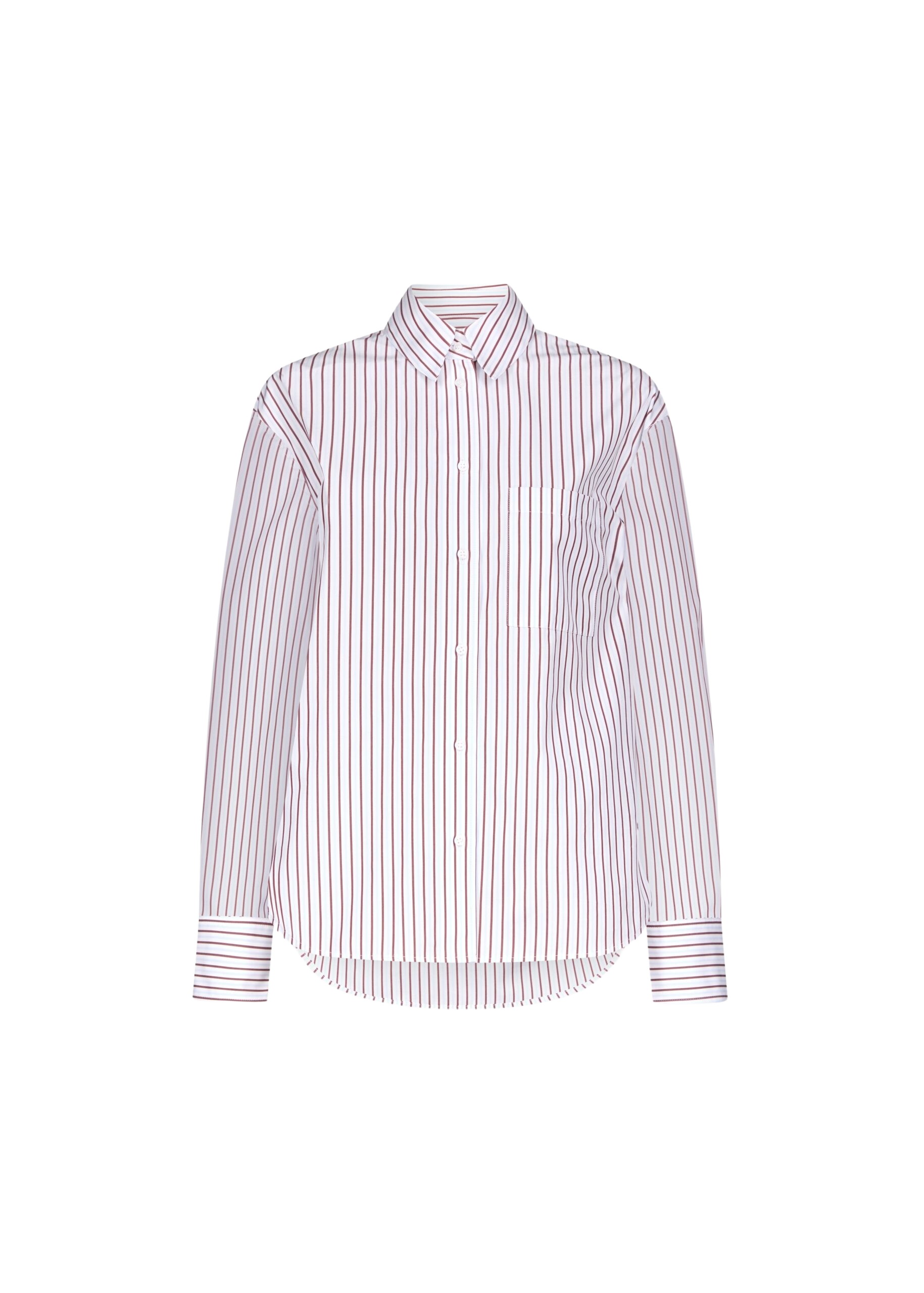 The Frankie Shop Maud Oversized Cotton Poplin Shirt – Dark Red/Light Blue