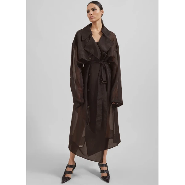 The Frankie Shop Mavis Oversized Sheer Trench – Brown Coat, view 2