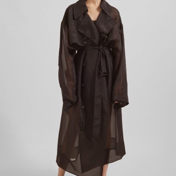 The Frankie Shop Mavis Oversized Sheer Trench - Brown - Oversized Minimalist Coats in Beige - Shop at Coveti