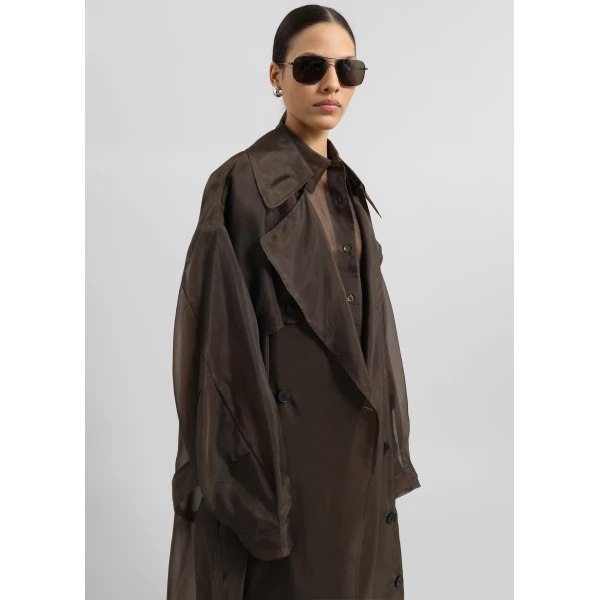 The Frankie Shop Mavis Oversized Sheer Trench – Brown Coat, view 3