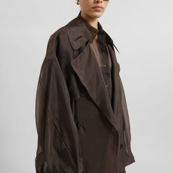 The Frankie Shop Mavis Oversized Sheer Trench - Brown - Oversized Minimalist Coats in Beige - Shop at Coveti