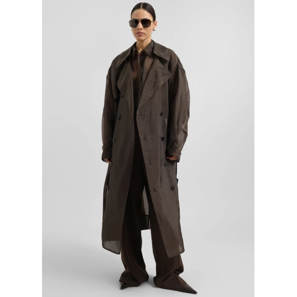 The Frankie Shop Mavis Oversized Sheer Trench – Brown Coat, view 4