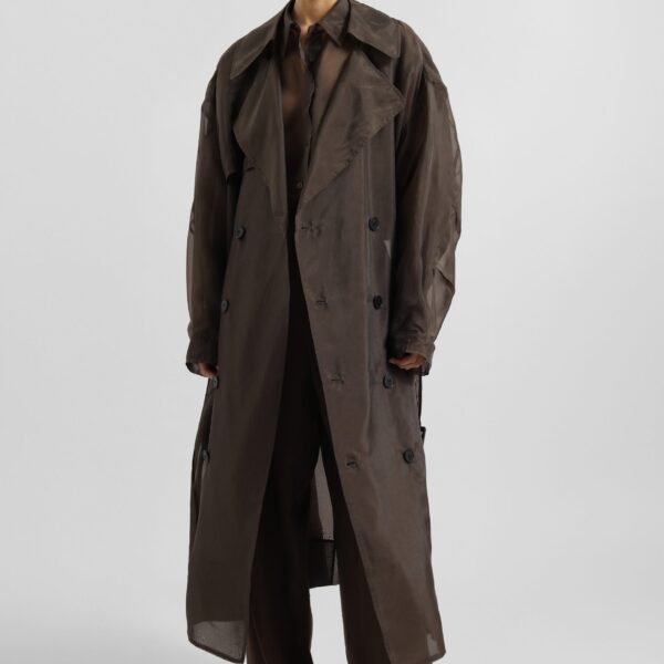 The Frankie Shop Mavis Oversized Sheer Trench - Brown - Oversized Minimalist Coats in Beige - Shop at Coveti