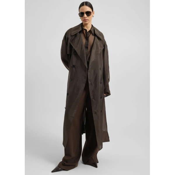 The Frankie Shop Mavis Oversized Sheer Trench – Brown Coat, view 5