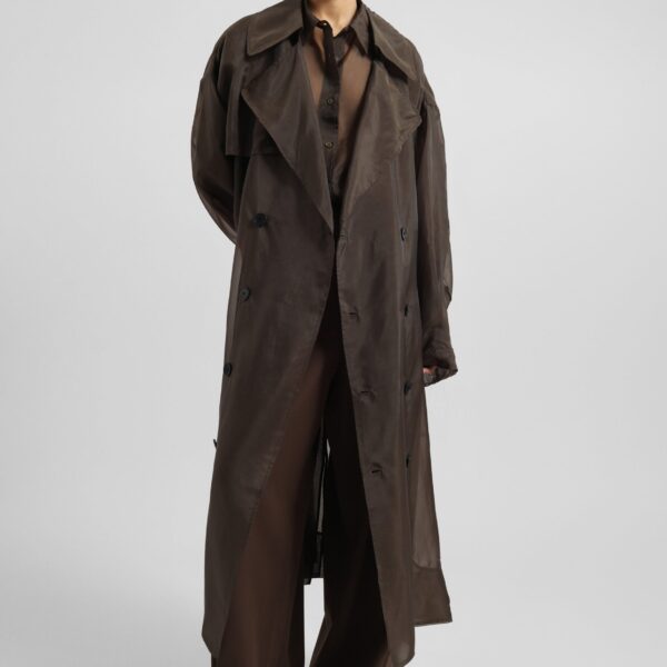 The Frankie Shop Mavis Oversized Sheer Trench - Brown - Oversized Minimalist Coats in Beige - Shop at Coveti