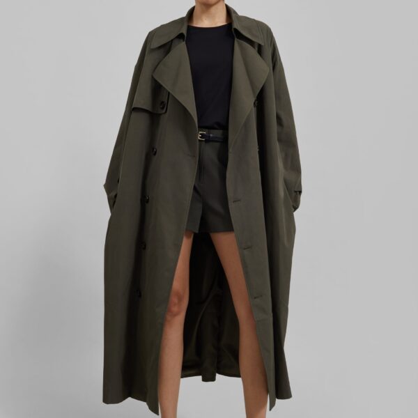 The Frankie Shop Mavis Oversized Trench - Khaki - Oversized Minimalist Coats in Green - Shop at Coveti