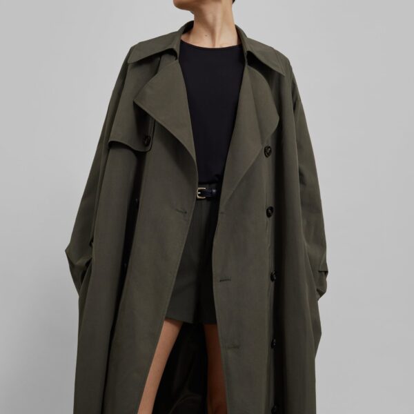 The Frankie Shop Mavis Oversized Trench - Khaki - Oversized Minimalist Coats in Green - Shop at Coveti