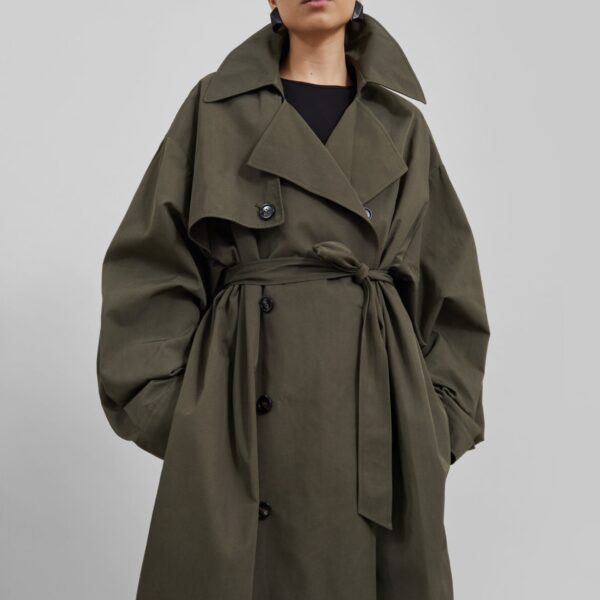 The Frankie Shop Mavis Oversized Trench - Khaki - Oversized Minimalist Coats in Green - Shop at Coveti