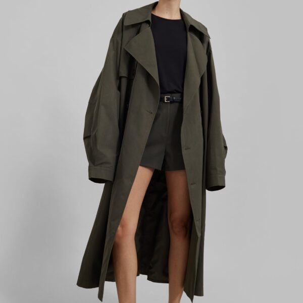 The Frankie Shop Mavis Oversized Trench - Khaki - Oversized Minimalist Coats in Green - Shop at Coveti