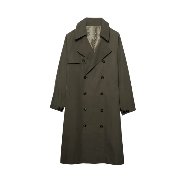 The Frankie Shop Mavis Oversized Trench - Khaki - Oversized Minimalist Coats in Green - Shop at Coveti