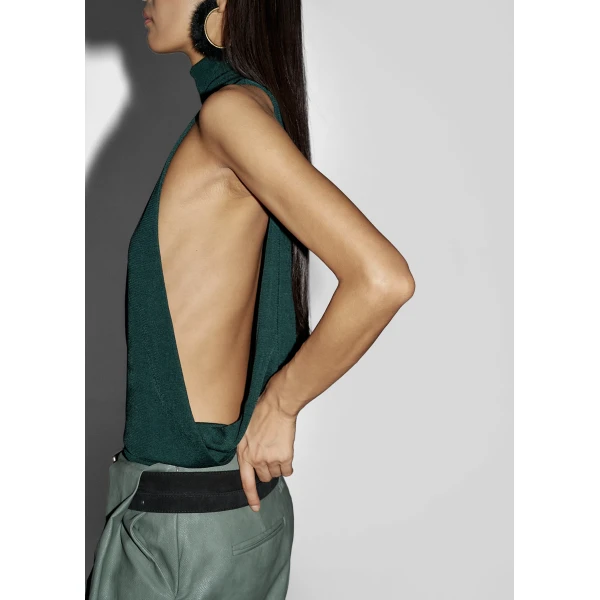 The Frankie Shop Maxen Mock Neck Bodysuit – Deep Green, view 2