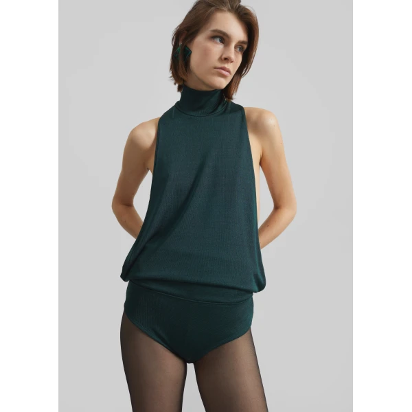 The Frankie Shop Maxen Mock Neck Bodysuit – Deep Green, view 3