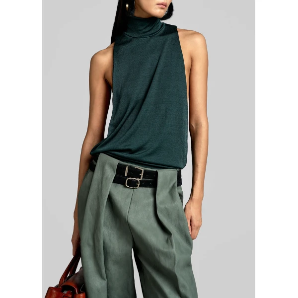 The Frankie Shop Maxen Mock Neck Bodysuit – Deep Green, view 4