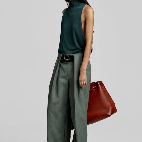 The Frankie Shop Maxen Mock Neck Bodysuit - Deep Green - Oversized Minimalist Bikini in Green - Shop at Coveti