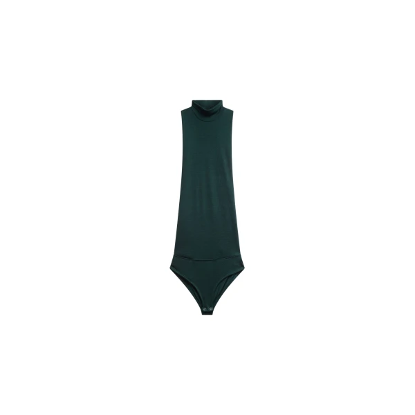 The Frankie Shop Maxen Mock Neck Bodysuit - Deep Green - Oversized Minimalist Bikini in Green - Shop at Coveti