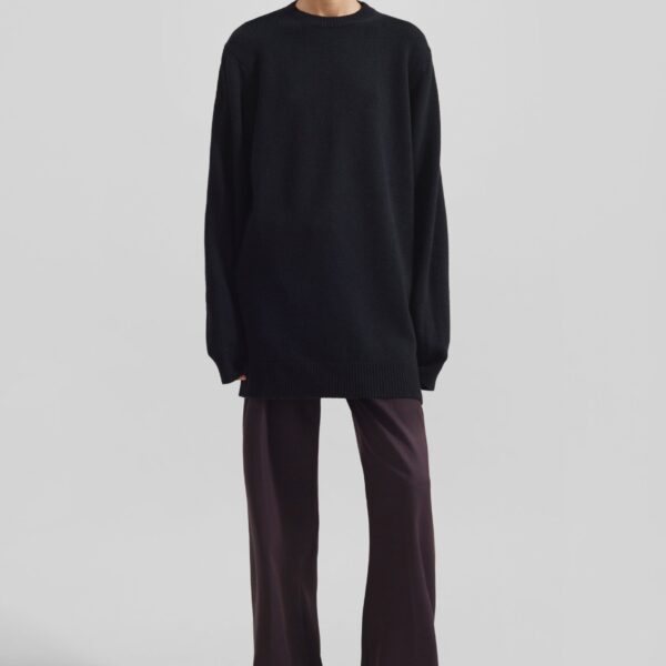 The Frankie Shop Maxime Knit Sweater Dress - Black - Oversized Minimalist Knitwear in Black - Shop at Coveti