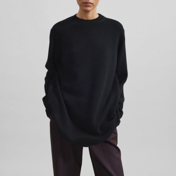The Frankie Shop Maxime Knit Sweater Dress - Black - Oversized Minimalist Knitwear in Black - Shop at Coveti
