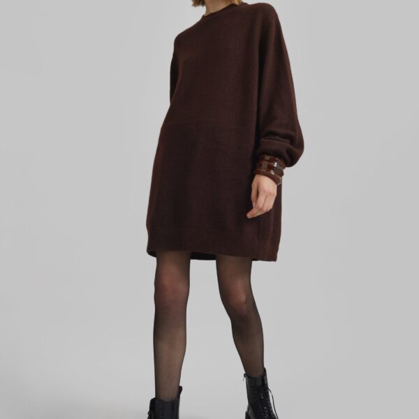 The Frankie Shop Maxime Knit Sweater Dress - Brown - Oversized Minimalist Knitwear in Beige - Shop at Coveti