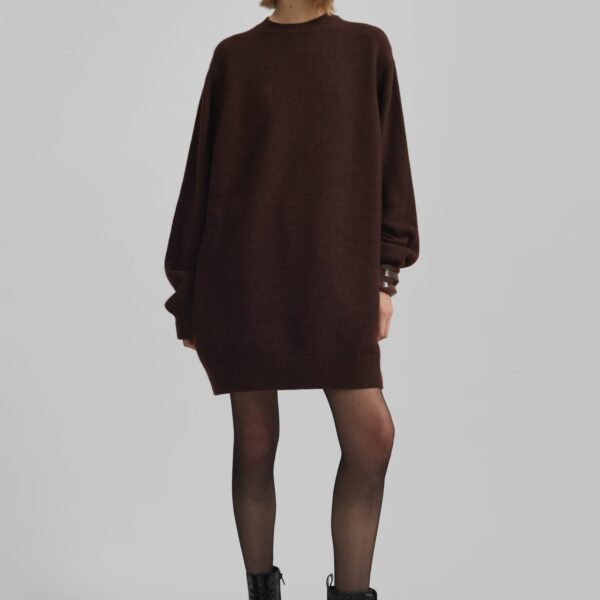 The Frankie Shop Maxime Knit Sweater Dress - Brown - Oversized Minimalist Knitwear in Beige - Shop at Coveti