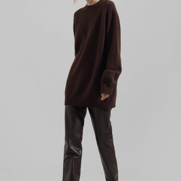 The Frankie Shop Maxime Knit Sweater Dress - Brown - Oversized Minimalist Knitwear in Beige - Shop at Coveti