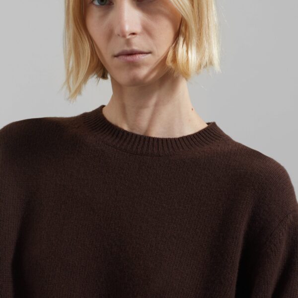 The Frankie Shop Maxime Knit Sweater Dress - Brown - Oversized Minimalist Knitwear in Beige - Shop at Coveti