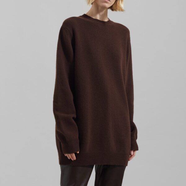 The Frankie Shop Maxime Knit Sweater Dress - Brown - Oversized Minimalist Knitwear in Beige - Shop at Coveti
