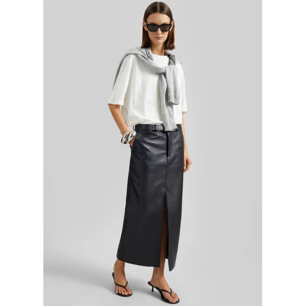 The Frankie Shop Maybelle Faux Leather Front Slit Pencil Skirt – Black, view 2