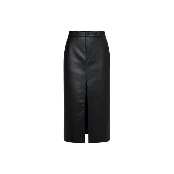 The Frankie Shop Maybelle Faux Leather Front Slit Pencil Skirt - Black - Oversized Minimalist Skirts in Black - Shop at Coveti