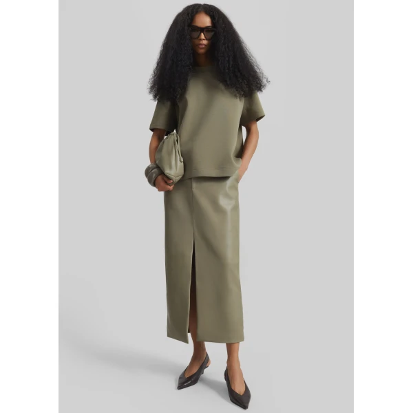 The Frankie Shop Maybelle Faux Leather Front Slit Pencil Skirt – Sage, view 2