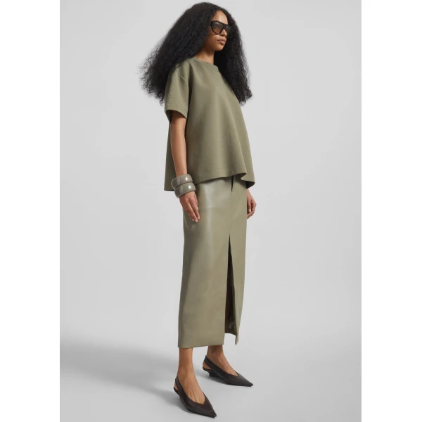 The Frankie Shop Maybelle Faux Leather Front Slit Pencil Skirt – Sage, view 4