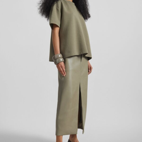 The Frankie Shop Maybelle Faux Leather Front Slit Pencil Skirt - Sage - Oversized Minimalist Skirts in Green - Shop at Coveti