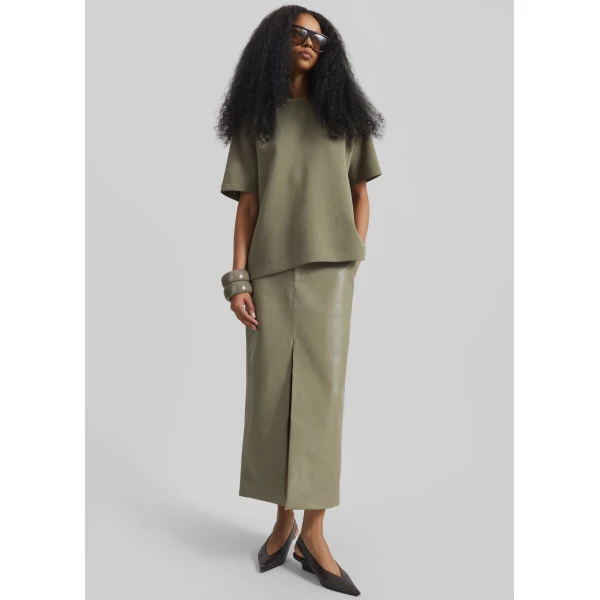 The Frankie Shop Maybelle Faux Leather Front Slit Pencil Skirt – Sage, view 5
