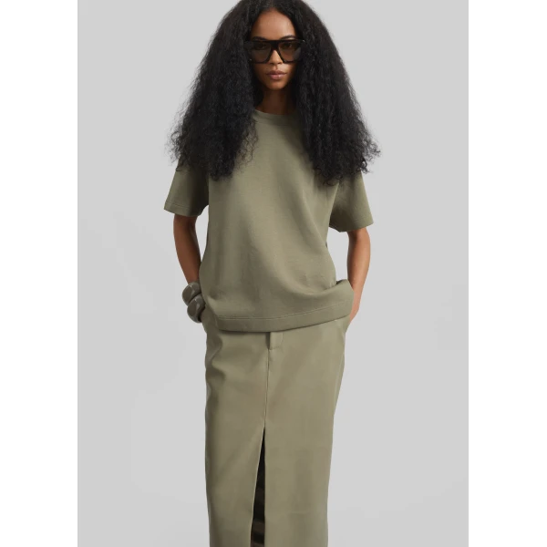 The Frankie Shop Maybelle Faux Leather Front Slit Pencil Skirt – Sage, view 6