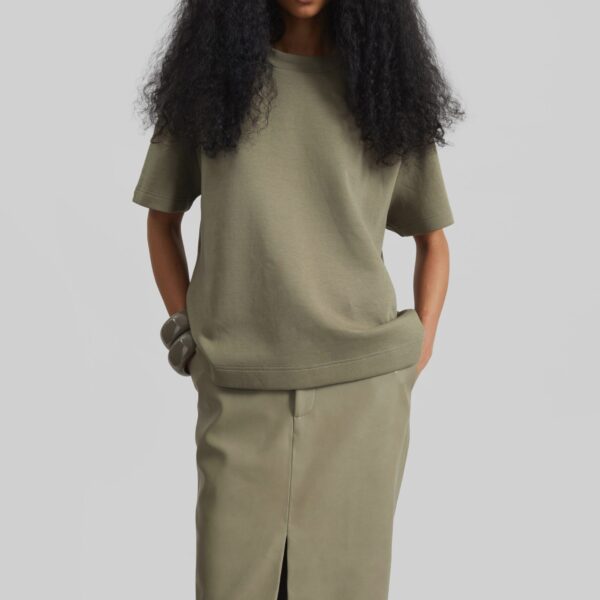 The Frankie Shop Maybelle Faux Leather Front Slit Pencil Skirt - Sage - Oversized Minimalist Skirts in Green - Shop at Coveti