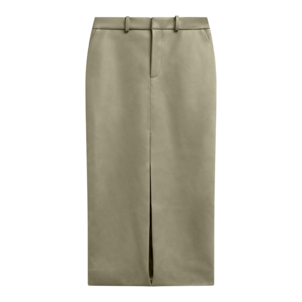 The Frankie Shop Maybelle Faux Leather Front Slit Pencil Skirt - Sage - Oversized Minimalist Skirts in Green - Shop at Coveti