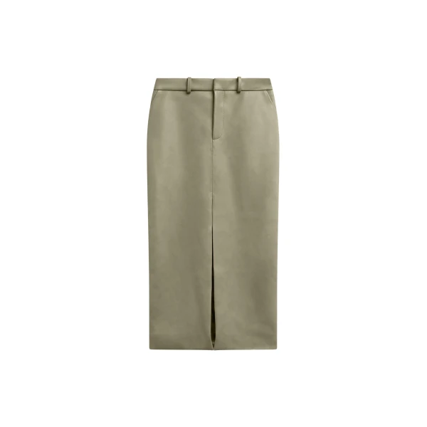 The Frankie Shop Maybelle Faux Leather Front Slit Pencil Skirt - Sage - Oversized Minimalist Skirts in Green - Shop at Coveti