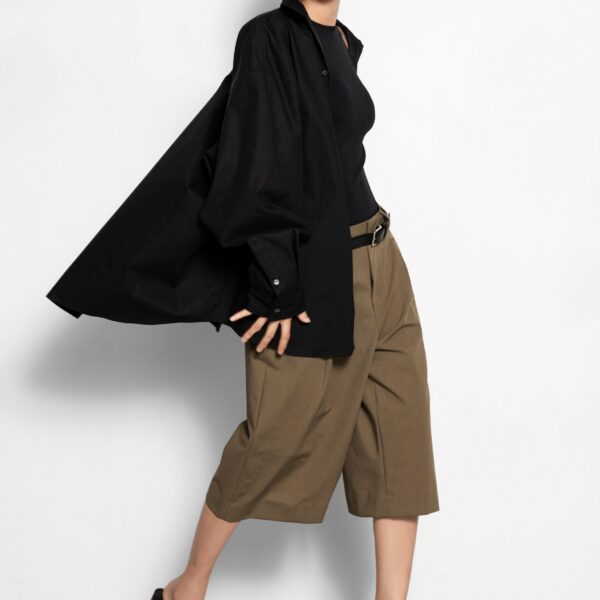 The Frankie Shop Meldert Bermuda Shorts - Khaki Brown - Oversized Minimalist Shorts in Beige - Shop at Coveti