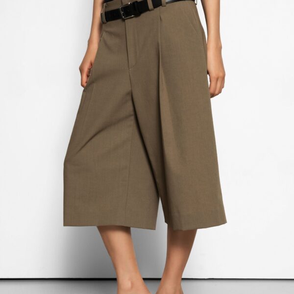 The Frankie Shop Meldert Bermuda Shorts - Khaki Brown - Oversized Minimalist Shorts in Beige - Shop at Coveti