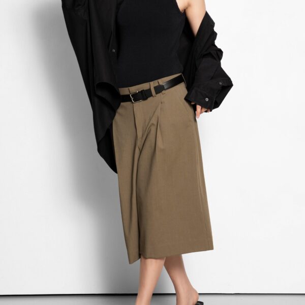 The Frankie Shop Meldert Bermuda Shorts - Khaki Brown - Oversized Minimalist Shorts in Beige - Shop at Coveti
