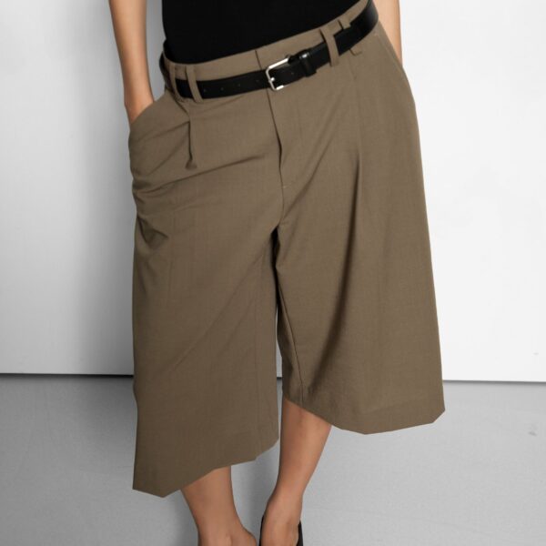 The Frankie Shop Meldert Bermuda Shorts - Khaki Brown - Oversized Minimalist Shorts in Beige - Shop at Coveti