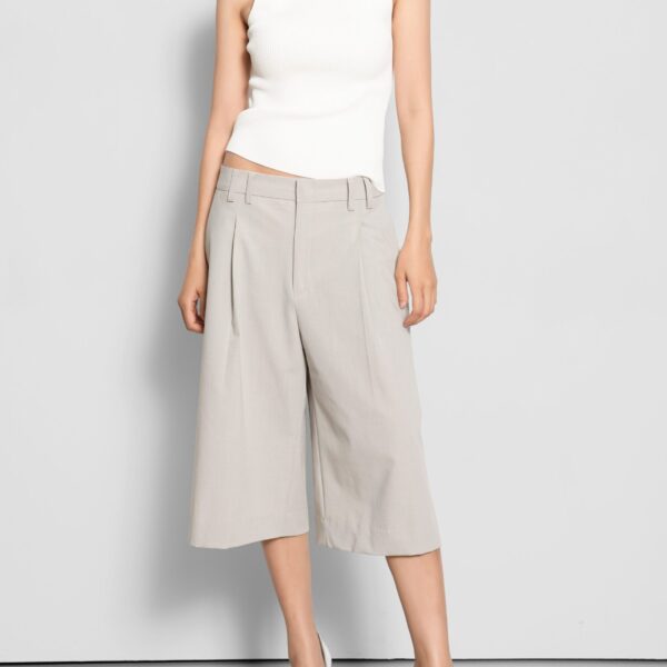 The Frankie Shop Meldert Bermuda Shorts - Stone - Oversized Minimalist Shorts in Beige - Shop at Coveti