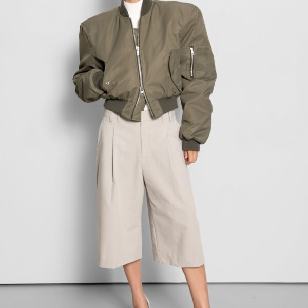 The Frankie Shop Meldert Bermuda Shorts - Stone - Oversized Minimalist Shorts in Beige - Shop at Coveti