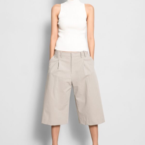 The Frankie Shop Meldert Bermuda Shorts - Stone - Oversized Minimalist Shorts in Beige - Shop at Coveti