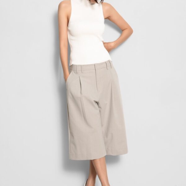 The Frankie Shop Meldert Bermuda Shorts - Stone - Oversized Minimalist Shorts in Beige - Shop at Coveti