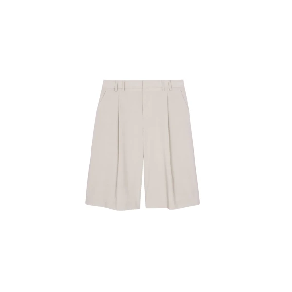 The Frankie Shop Meldert Bermuda Shorts - Stone - Oversized Minimalist Shorts in Beige - Shop at Coveti