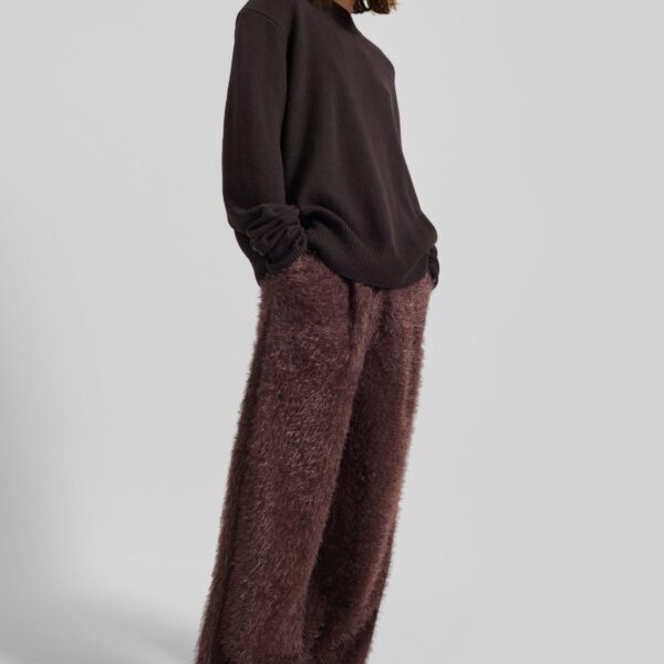 The Frankie Shop Melker Furry Pants - Mauve Brown - Oversized Minimalist Pants in Beige - Shop at Coveti